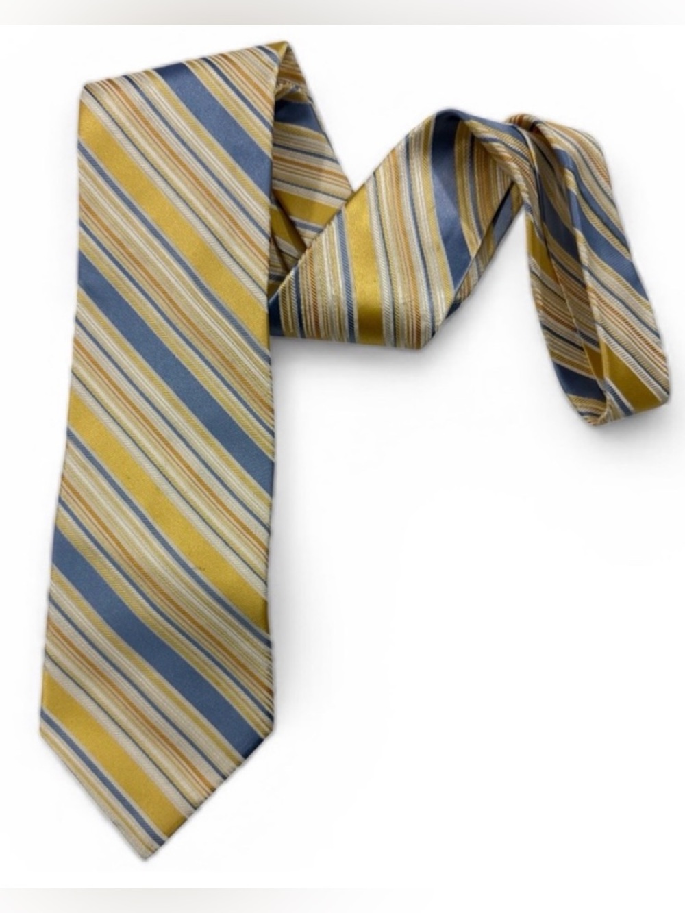 City of London Yellow Blue Striped Silk Tie Polka Dot Lining 3.75”